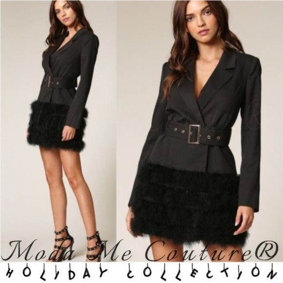 COCO Feather Trimmed Blazer Dress - Picture 3 of 6